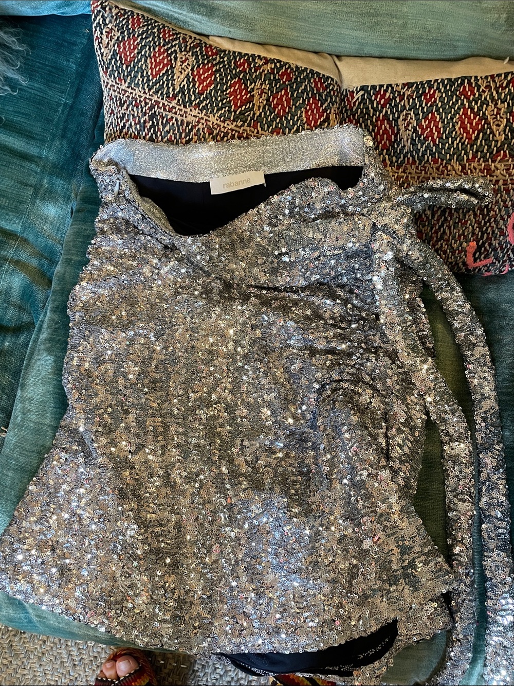Paco Rabanne Silver Sequin Mini Tie-Waist Skirt